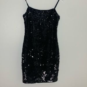 Black mini sequin dress